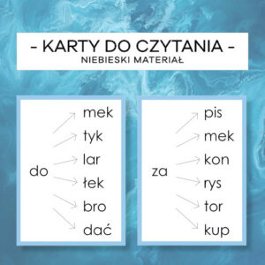 Karty do czytania - Niebieski Materiał cz. 2 - pisany, mały i wielki druk