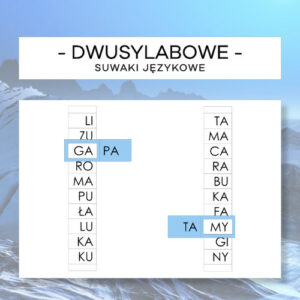 Suwaki literowe - niebieski materiał językowy - pisany, mały i wielki druk
