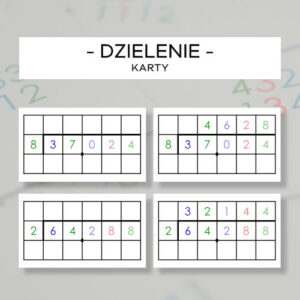 Dzielenie ułamków - karty do gry w znaczki